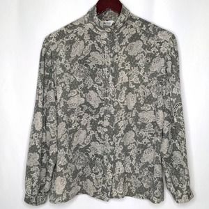 VINTAGE Paul Stanley Silk Puff Sleave Blouse w/ Covered Buttons Size 12